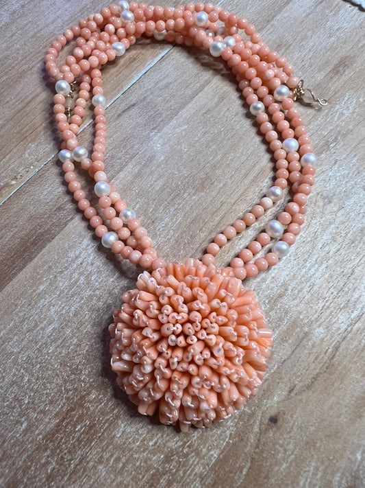 Coral Necklace with Pearl accents