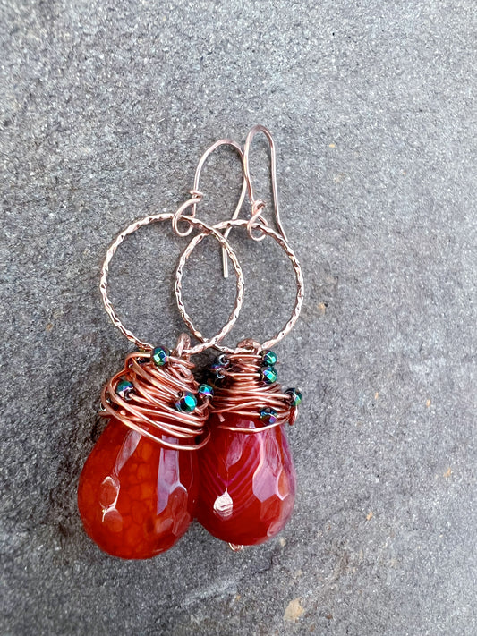 Mexican Fire Agate Tear Drop Faceted Earrings